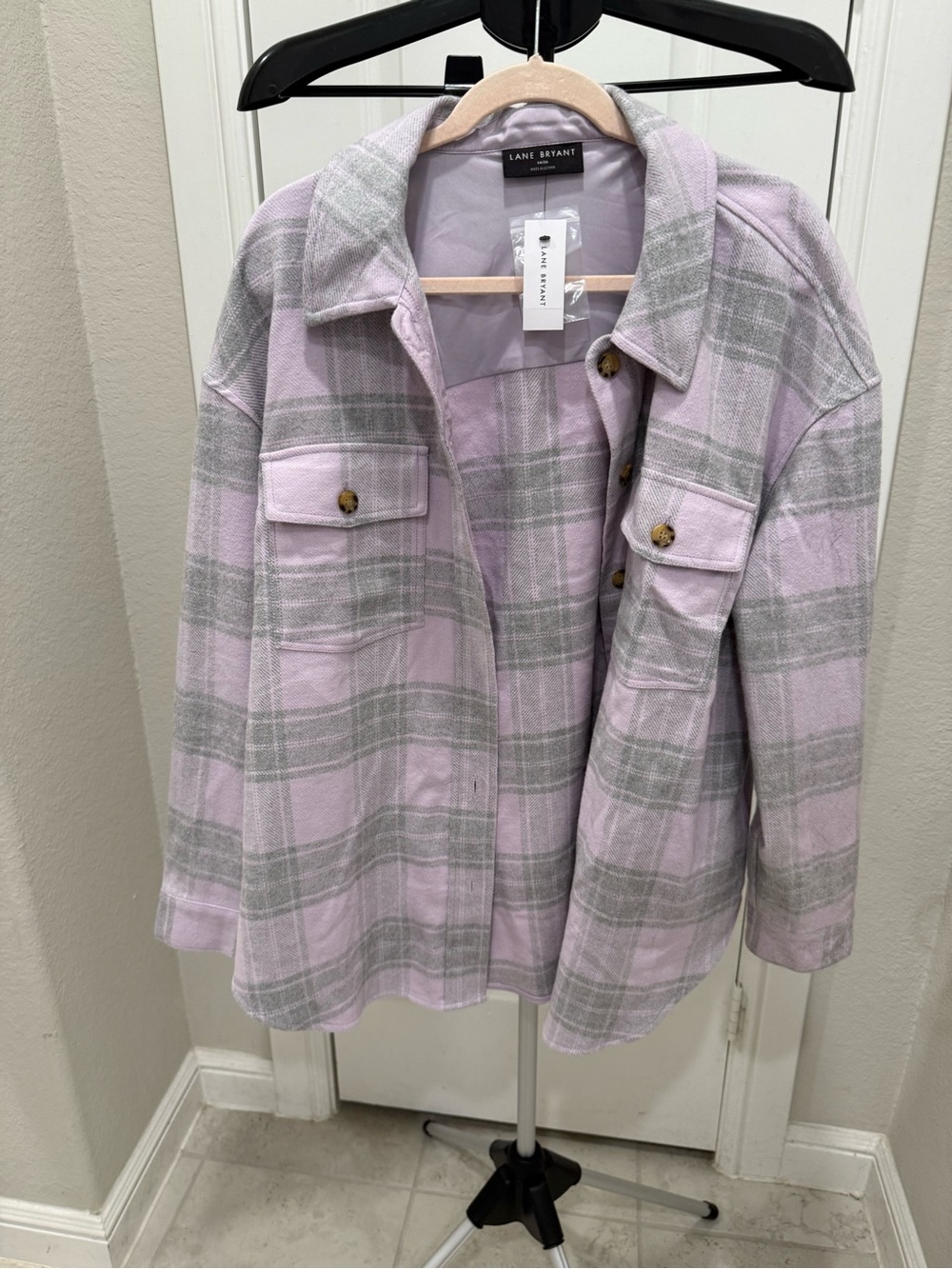 Lane Bryant Lavender and Light Gray Plaid Utility Jacket
